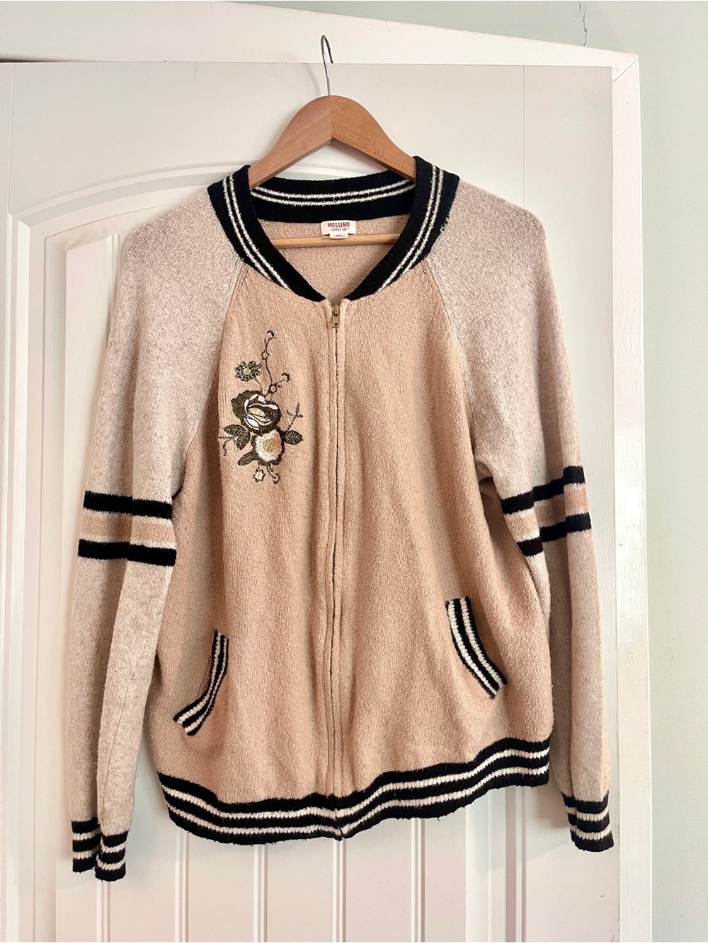 Mossimo Supply Co. Beige Floral Varsity Jacket with Black Trim